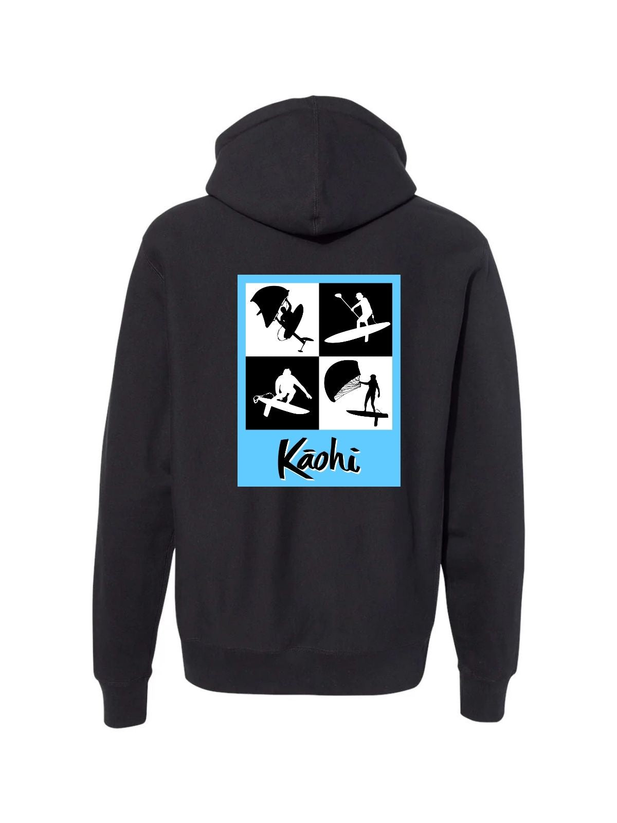 kaohi leash foil foiling shirt wing down wind prone paddle hood river maui parawing wind river swell waves shirt black double coil INVIZ sweatshirt