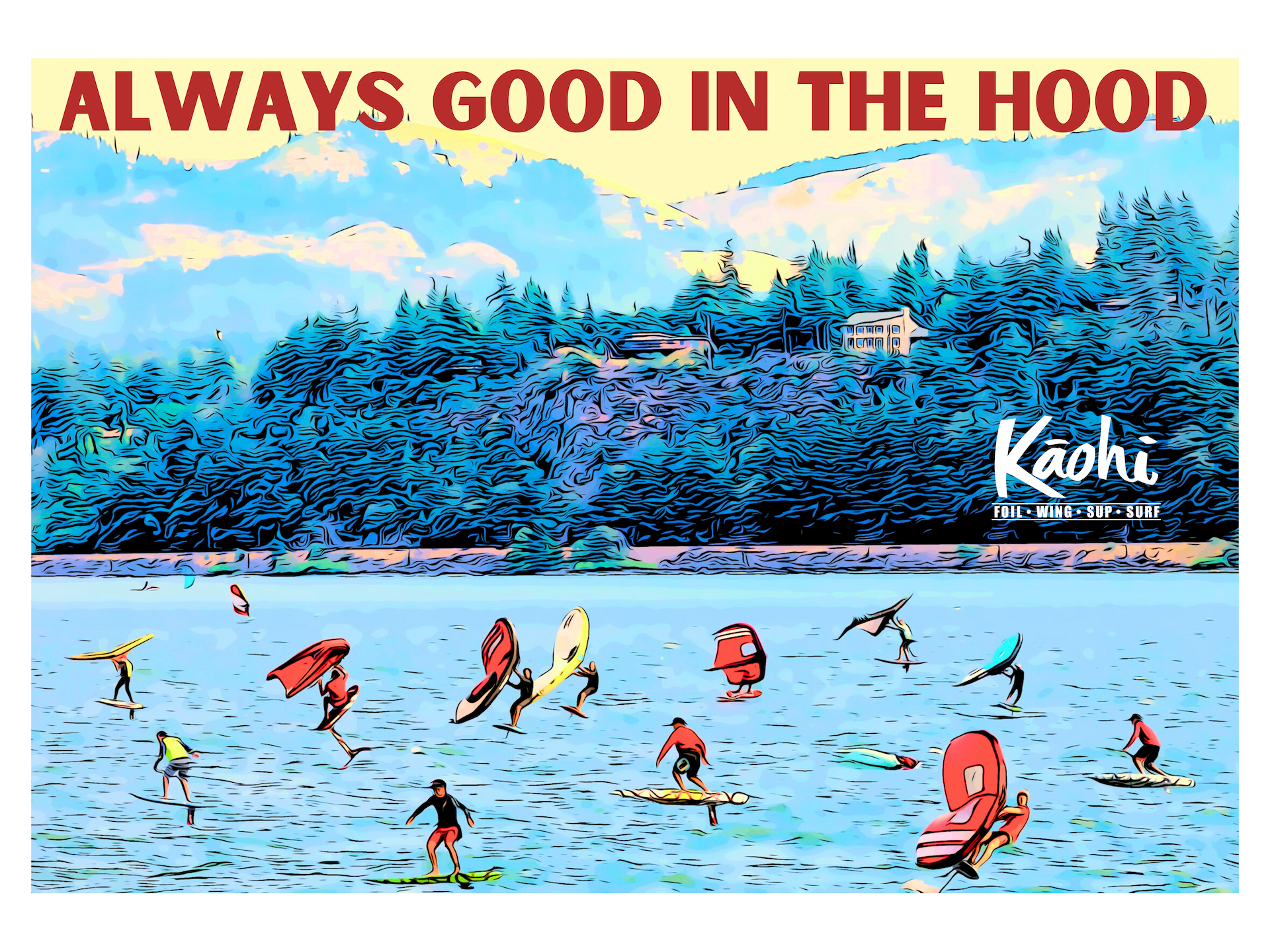Hood River Oregon sup wing wing foil leash double coil prone surfing hydro foil downwind poster