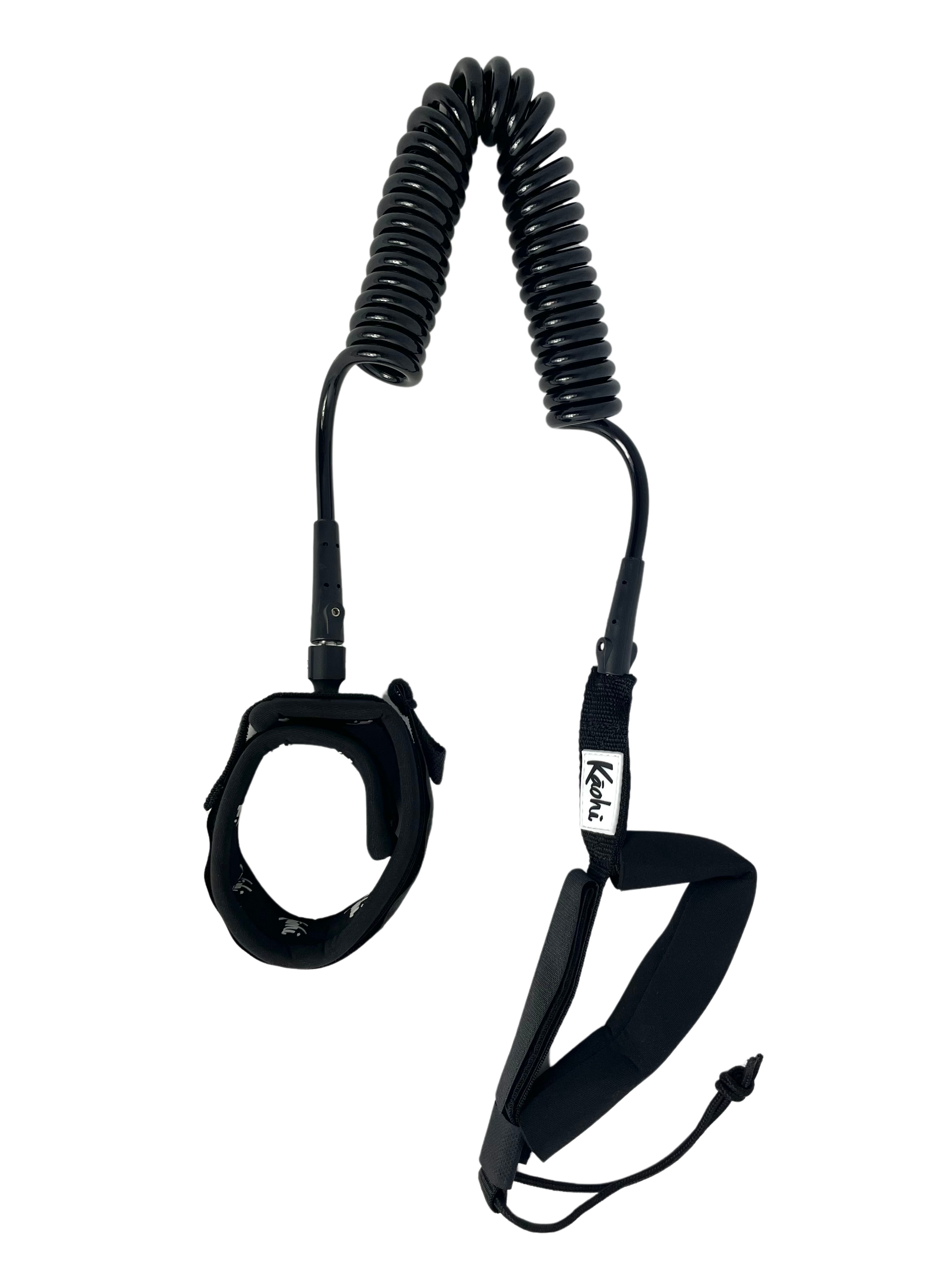 coil surfing leash for SUP , Foil board, Surfboard with GRIP rail saver handle ankle cuff calf cuff Black