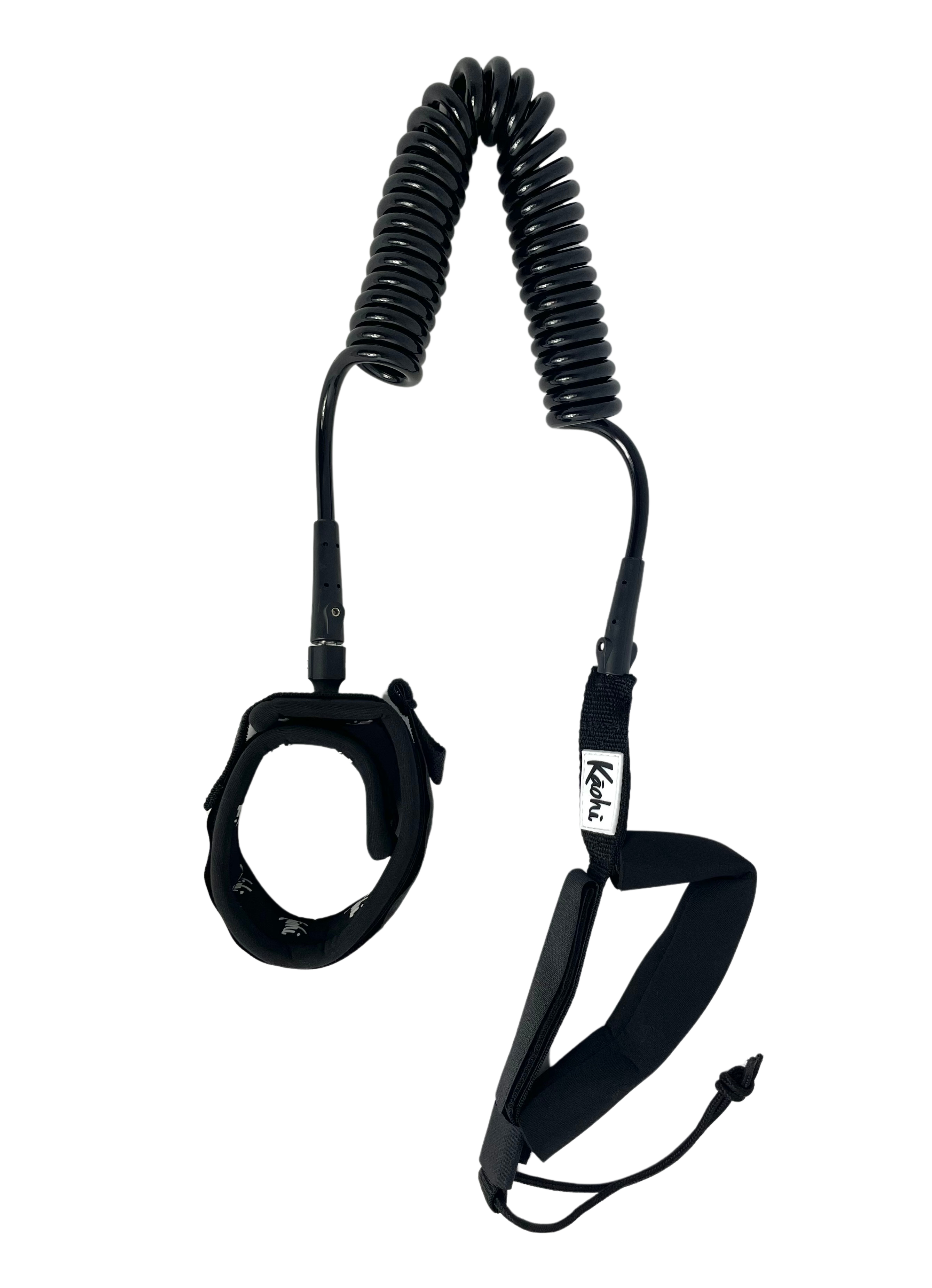 coil surfing leash for SUP Foil board Surfboard with GRIP rail saver handle ankle cuff calf cuff Black Racing