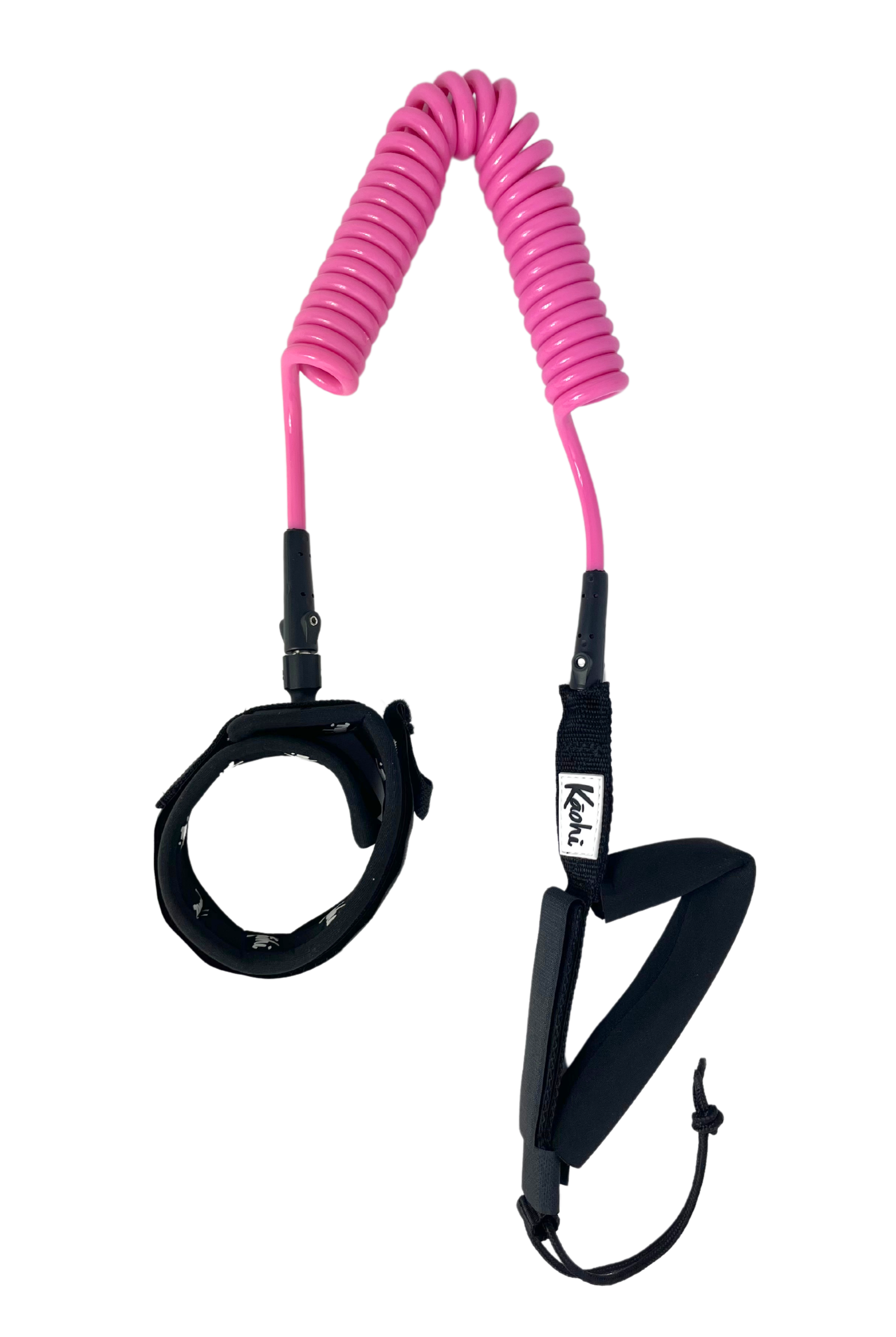 coil surfing leash for SUP Foil board Surfboard with GRIP rail saver handle ankle cuff calf cuff Pink Racing