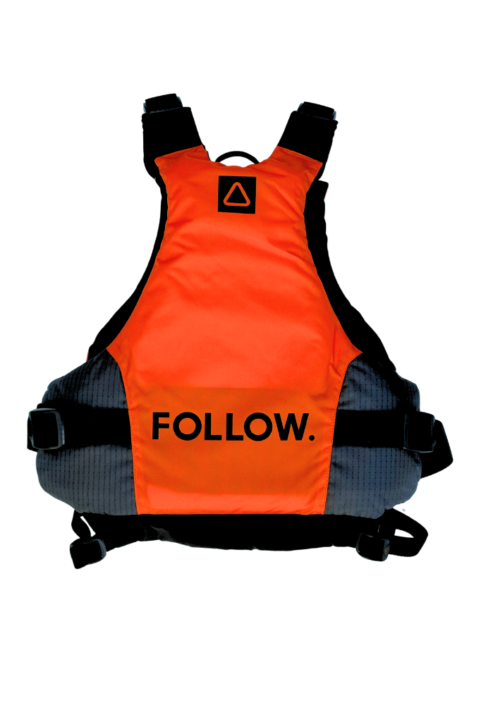 USCG approved downwind foil sup foiling watercraft jet ski water safety vest high visibility hi viz vis adjustable straps phone pocket radio lash tabs orange