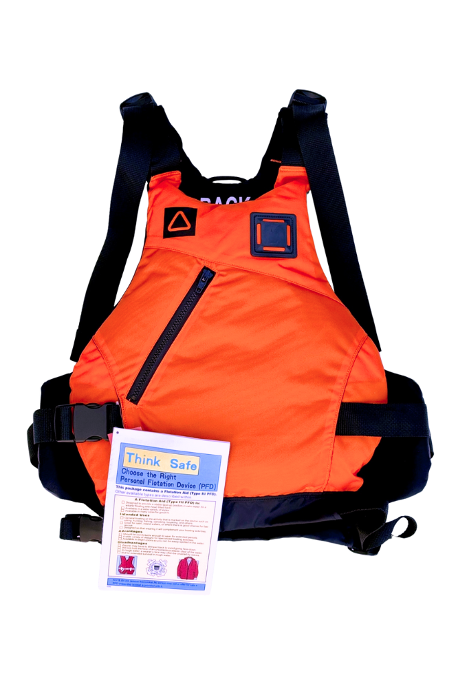 USCG approved downwind foil sup foiling watercraft jet ski water safety vest high visibility hi viz vis adjustable straps phone pocket radio lash tabs orange