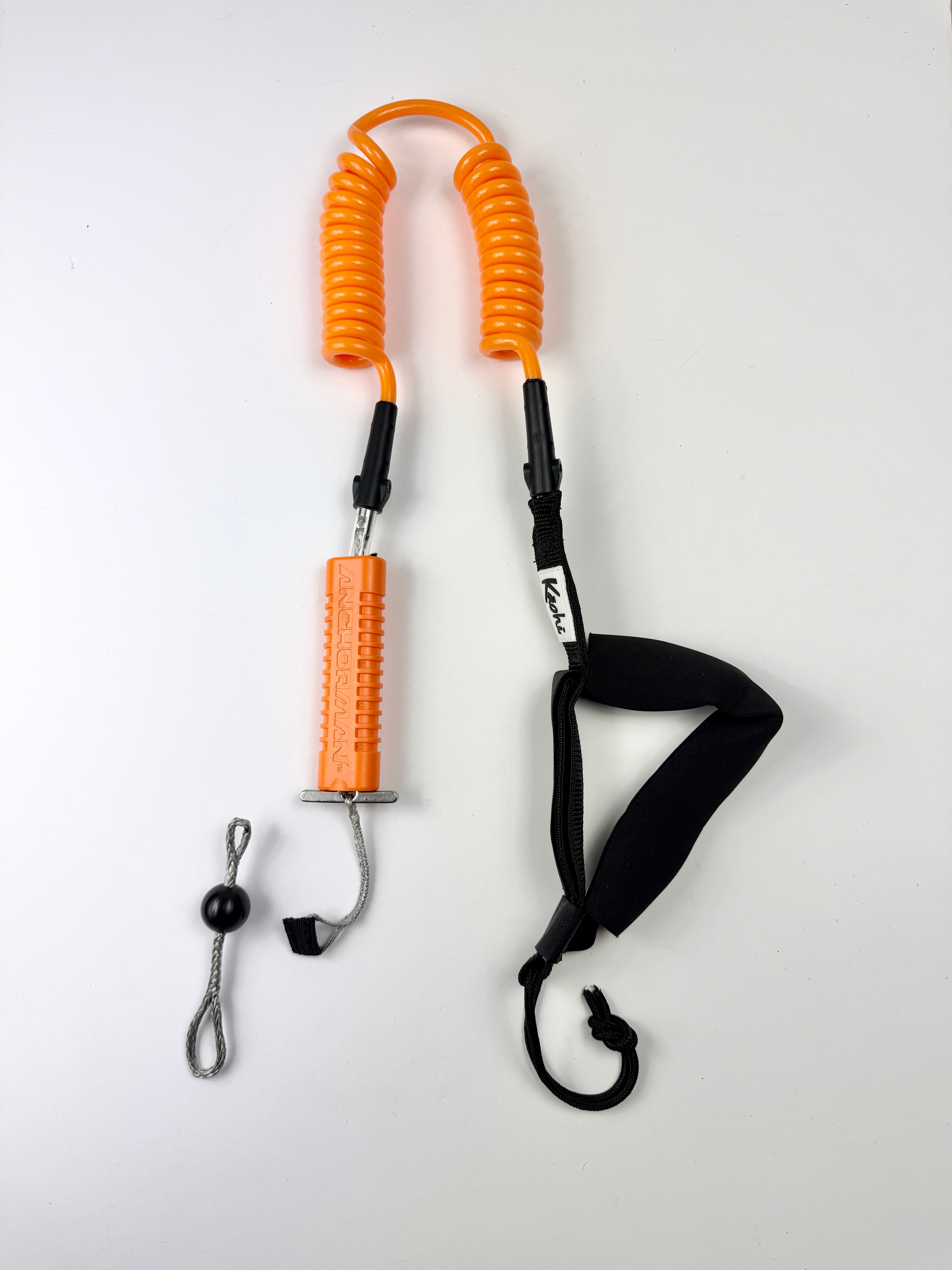 kaohi quick release leash combo for surf foil winging wing prone sup downwind downwinding down wind foiling surfing big waves safety leashes ocean foil assist foil drive efoil e foil surfing waist belt harness connection INVIZ coil cover double coil continuous coil straight