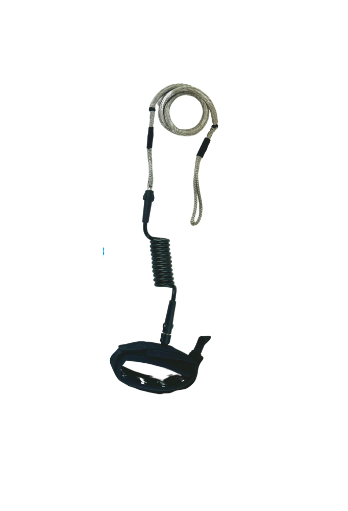 INVIZ leash downwind down wind calf cuff foil hydrofoil stand up paddle sup surf surfing wingfoil wing prone maui hood river dyneema bungee polyurethane waist belt harness black belt Kaohi