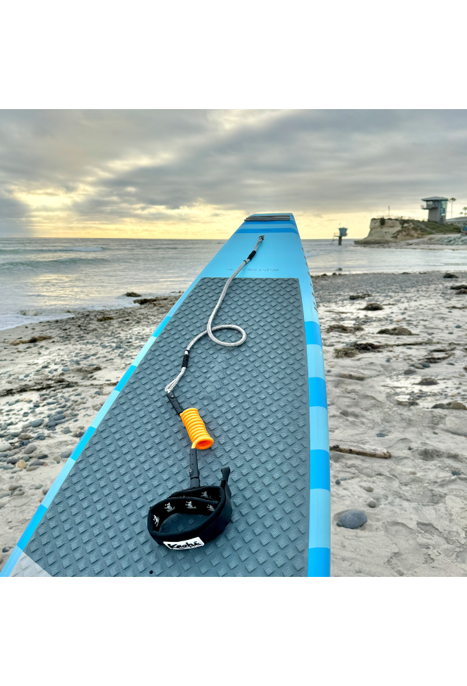 INVIZ leash downwind down wind calf cuff foil hydrofoil stand up paddle sup surf surfing wingfoil wing prone maui hood river dyneema bungee polyurethane waist belt harness black belt Kaohi