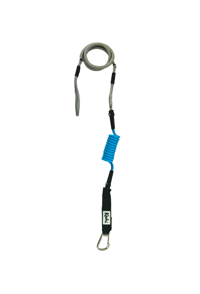INVIZ leash downwind down wind calf cuff foil hydrofoil stand up paddle sup surf surfing wingfoil wing prone maui hood river dyneema bungee polyurethane