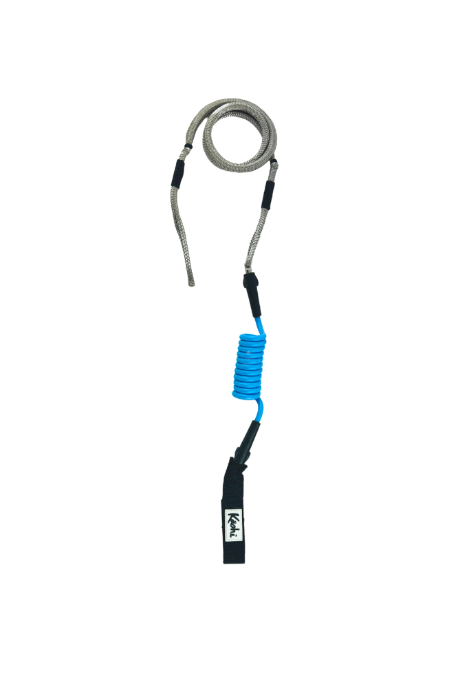 INVIZ leash downwind down wind calf cuff foil hydrofoil stand up paddle sup surf surfing wingfoil wing prone maui hood river dyneema bungee polyurethane waist belt harness black belt Kaohi
