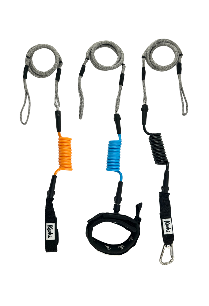 INVIZ leash downwind down wind calf cuff foil hydrofoil stand up paddle sup surf surfing wingfoil wing prone maui hood river dyneema bungee polyurethane