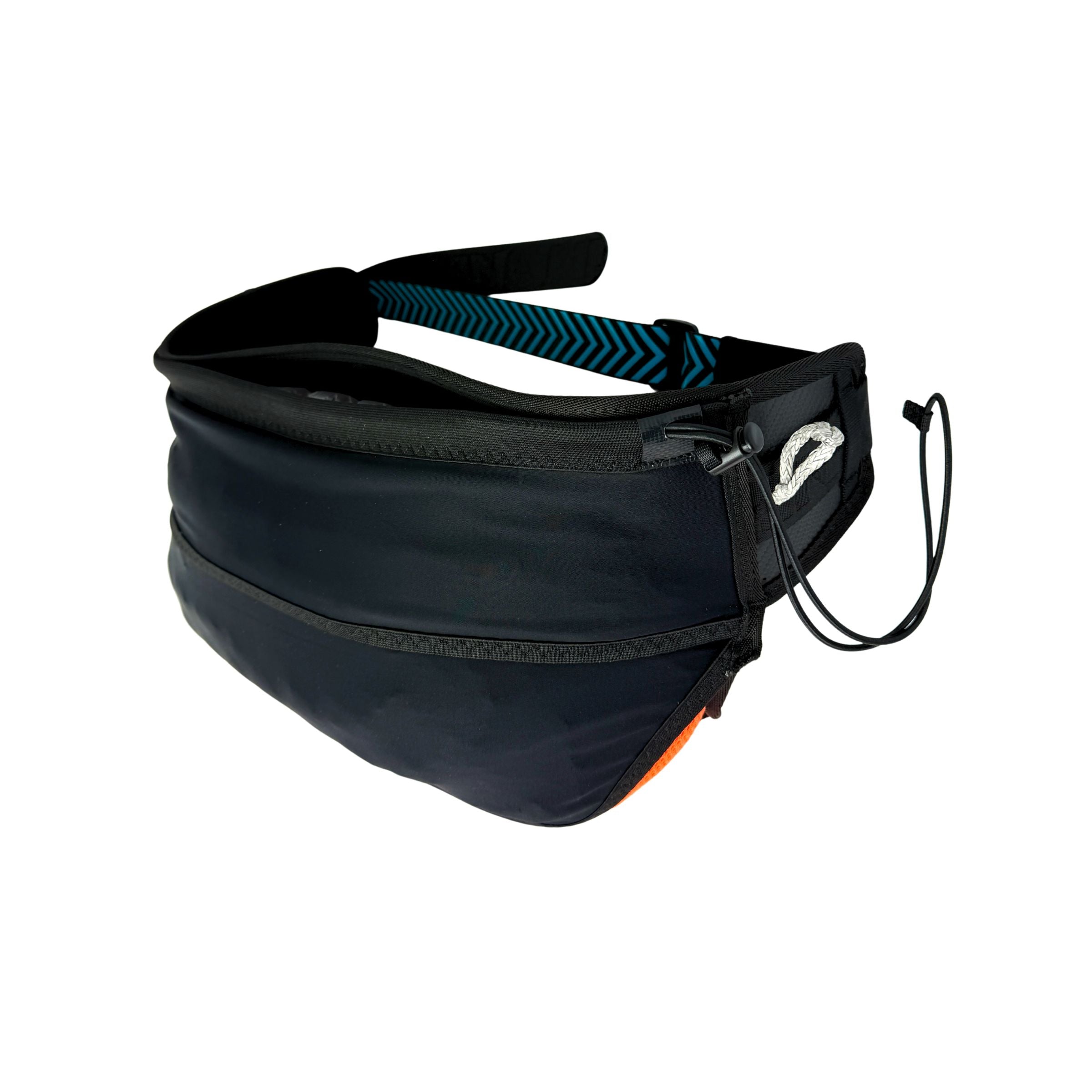 Parawing harness pouch with hook foil foiling spandex neoprene down wind safety gear dyneema loop leash connections high strength buckle silicone waist belt wind wing