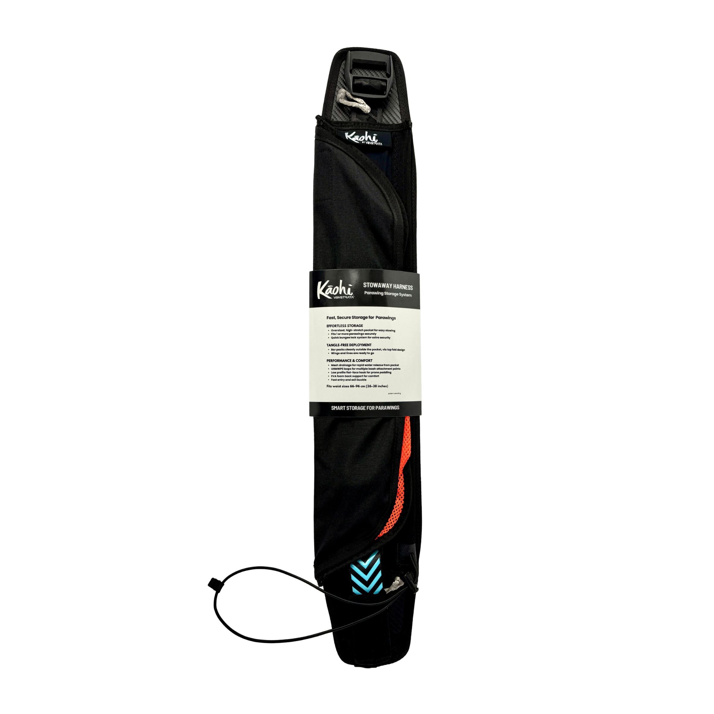 Parawing harness pouch with hook foil foiling spandex neoprene down wind safety gear dyneema loop leash connections high strength buckle silicone waist belt wind wing