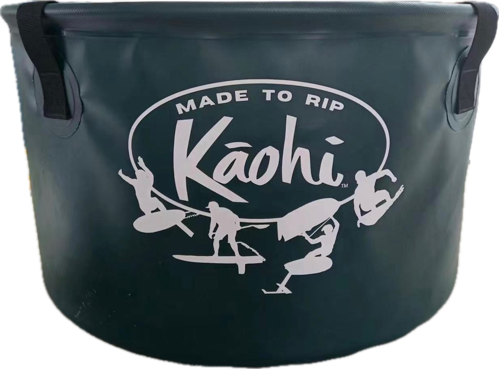 Kaohi deluxe changing bucket holds wetsuit, leash, booties, rash guard, towel, trunks, bikini, slippers, slippahs, ice, beer, sodas, 1 gallon water bottle, travel, Hawaii, California, Austrlalia, foil boarding, surfing, wing foil, downwind, sup surf,