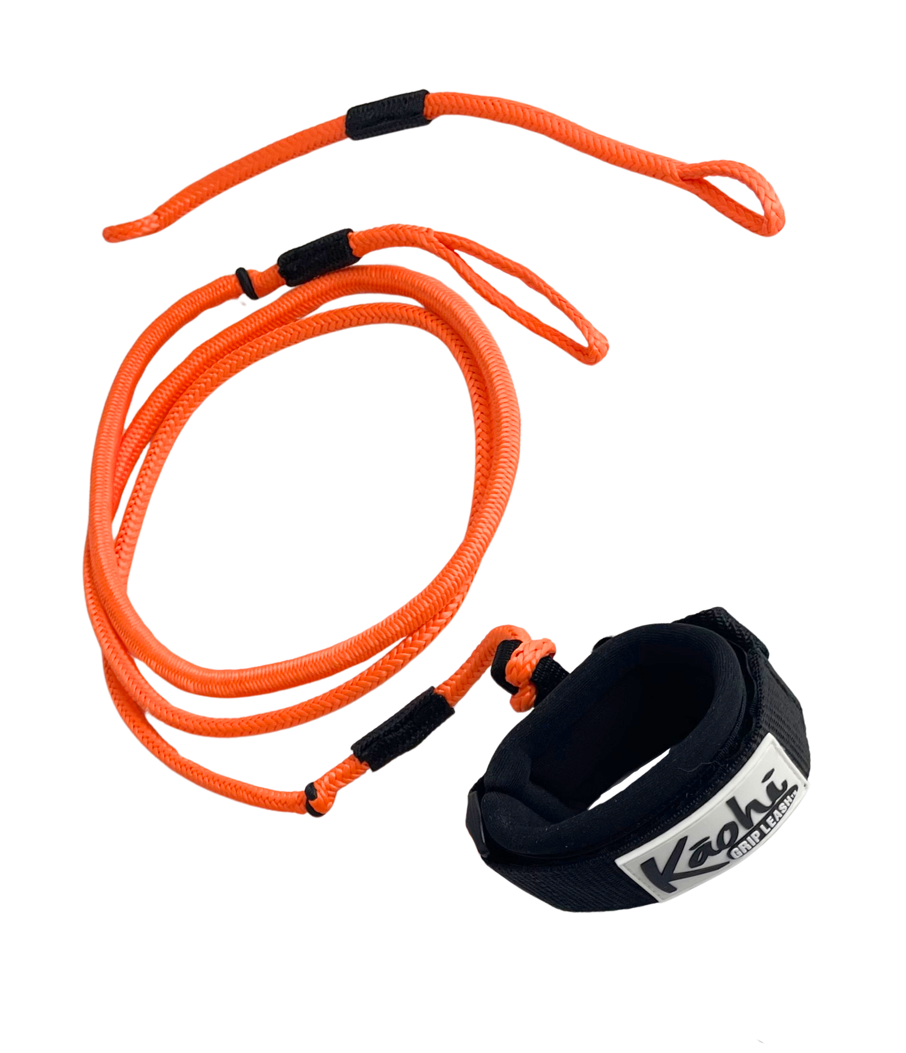 orange  bungee style wing leash with Kāohi wrist cuff for wing foiling sup wing wingfoil wingfoiling leash  pronefoil  downwind SUP  foilboard foilboarding hydrofoil