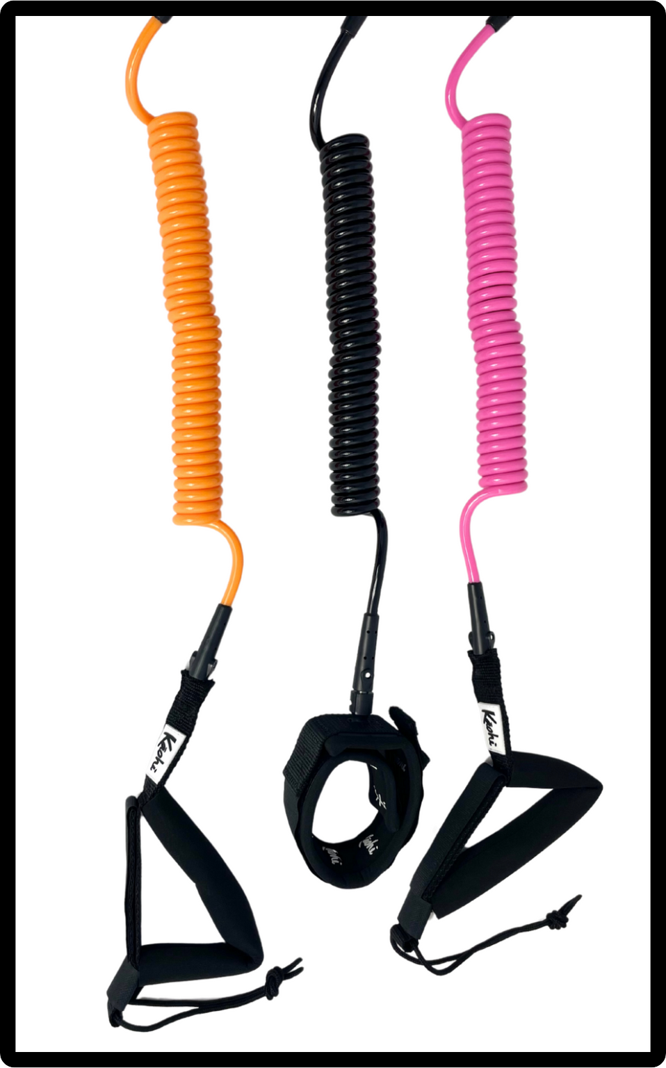 coil surfing leash for SUP , Foil board, Surfboard with GRIP rail saver handle ankle cuff calf cuff Orange, Black, Pink