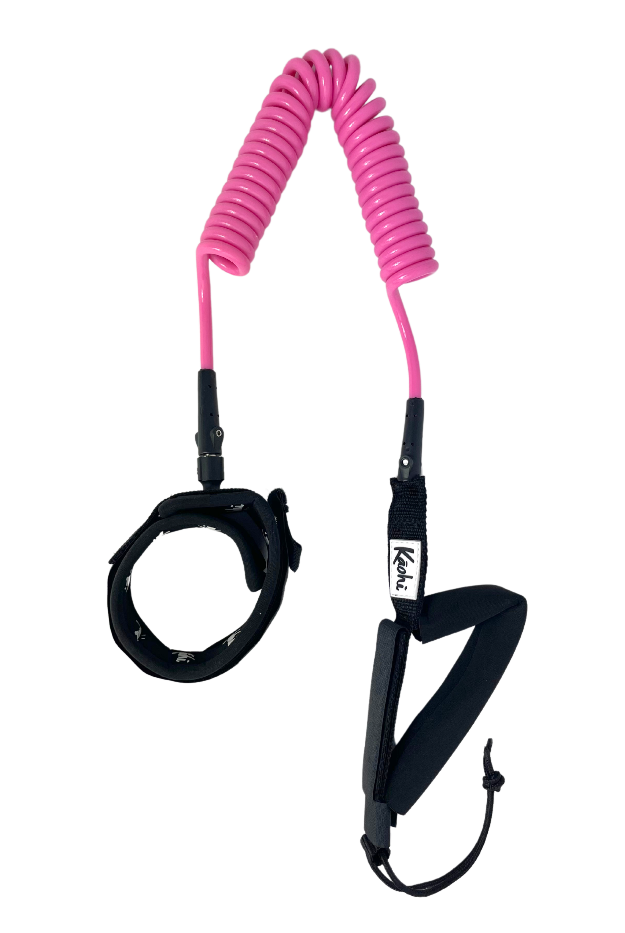 coil surfing leash for SUP , Foil board, Surfboard with GRIP rail saver handle ankle cuff calf cuff Pink