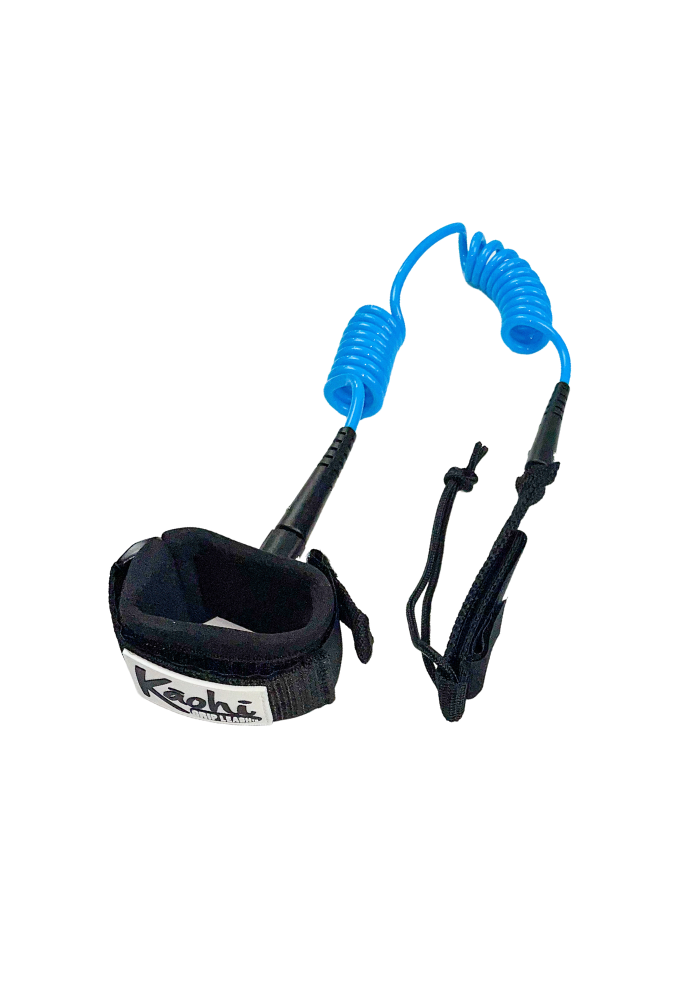 kaohi wing foil leash double coil 5.5mm 4 6 foot black light blue pink winging wing ding downwind downwind board hand wrist cuff hydrofoil