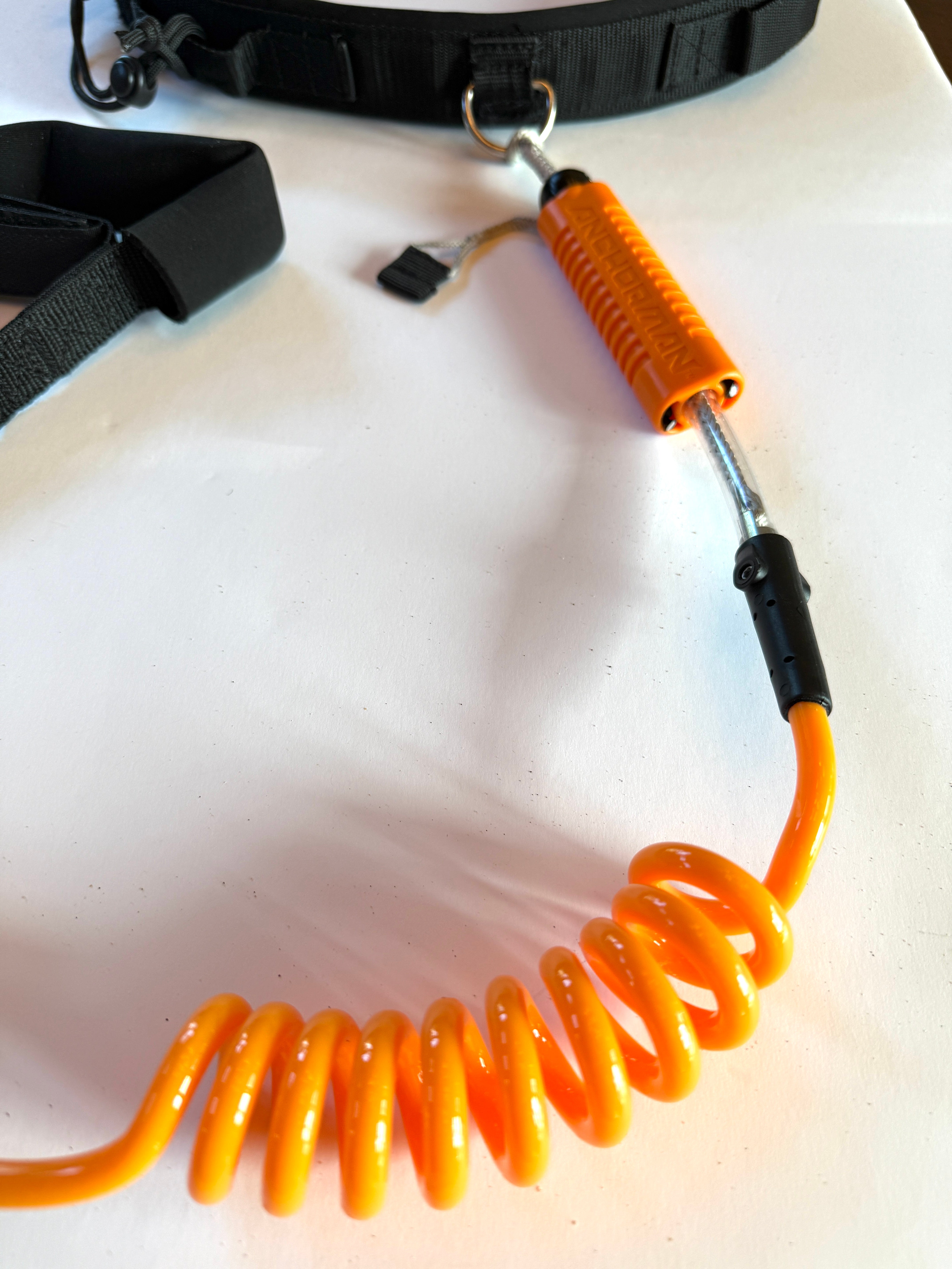 kaohi quick release leash combo for surf foil winging wing prone sup downwind downwinding down wind foiling surfing big waves safety leashes ocean foil assist foil drive efoil e foil  surfing waist belt harness connection INVIZ coil cover double coil continuous coil straight 