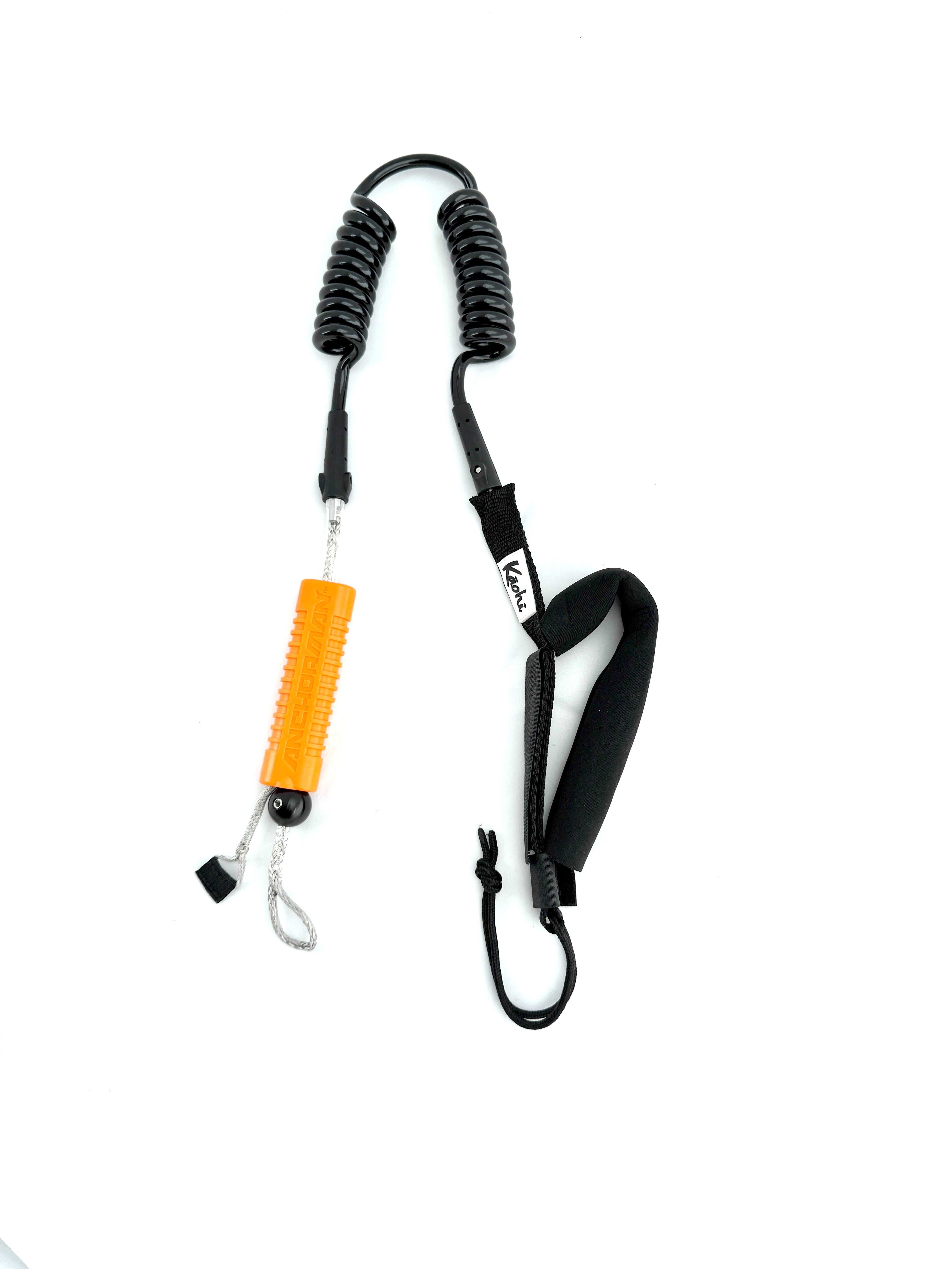 kaohi quick release leash combo for surf foil winging wing prone sup downwind downwinding down wind foiling surfing big waves safety leashes ocean foil assist foil drive efoil e foil  surfing waist belt harness connection INVIZ coil cover double coil continuous coil straight 