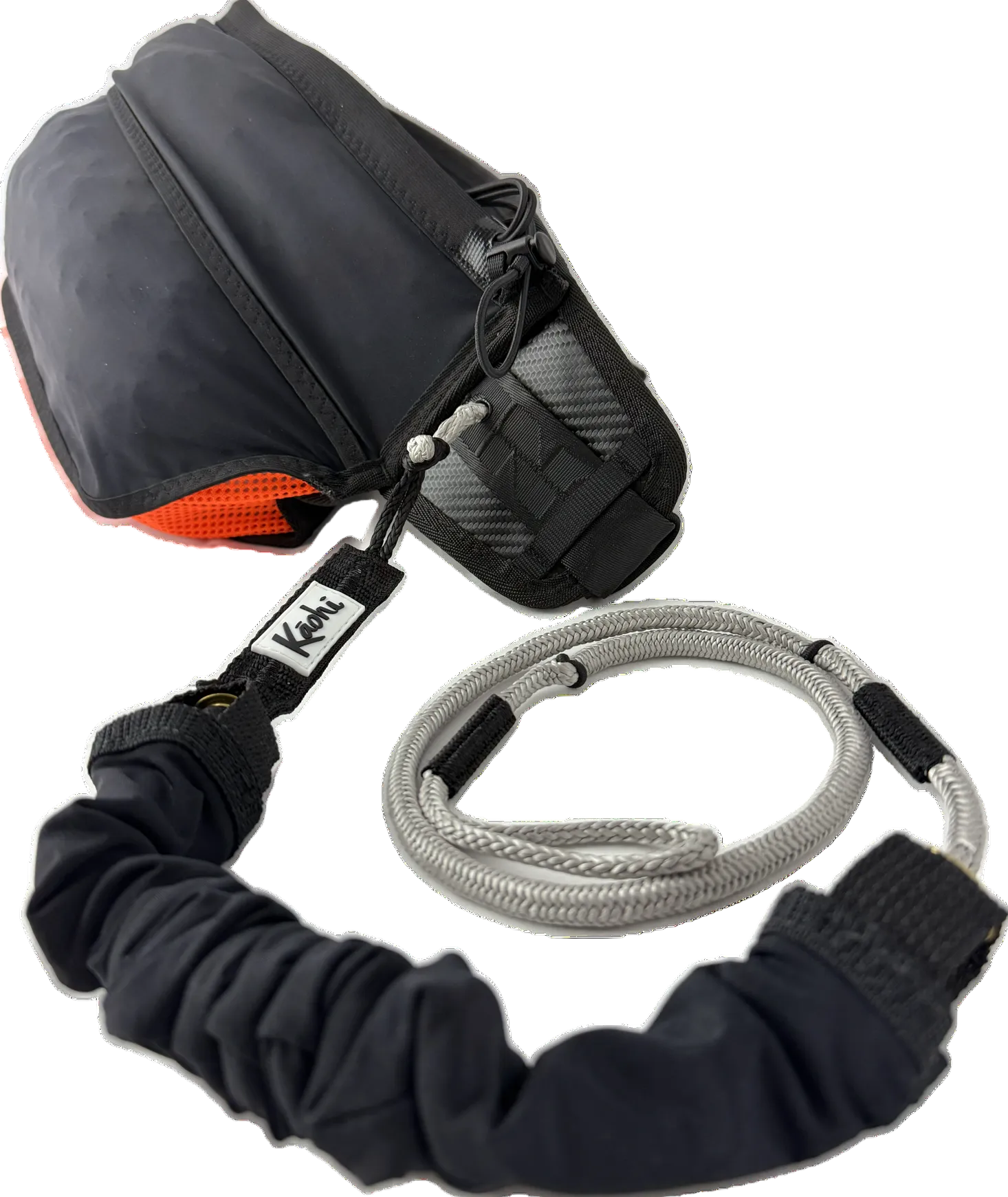 Parawing harness pouch with hook foil foiling spandex neoprene down wind safety gear dyneema loop leash connections high strength buckle silicone waist belt wind wing